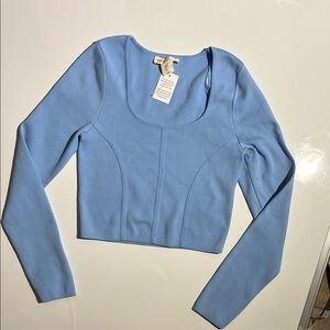 Light Blue Long Sleeve Scoop Neck Crop Top